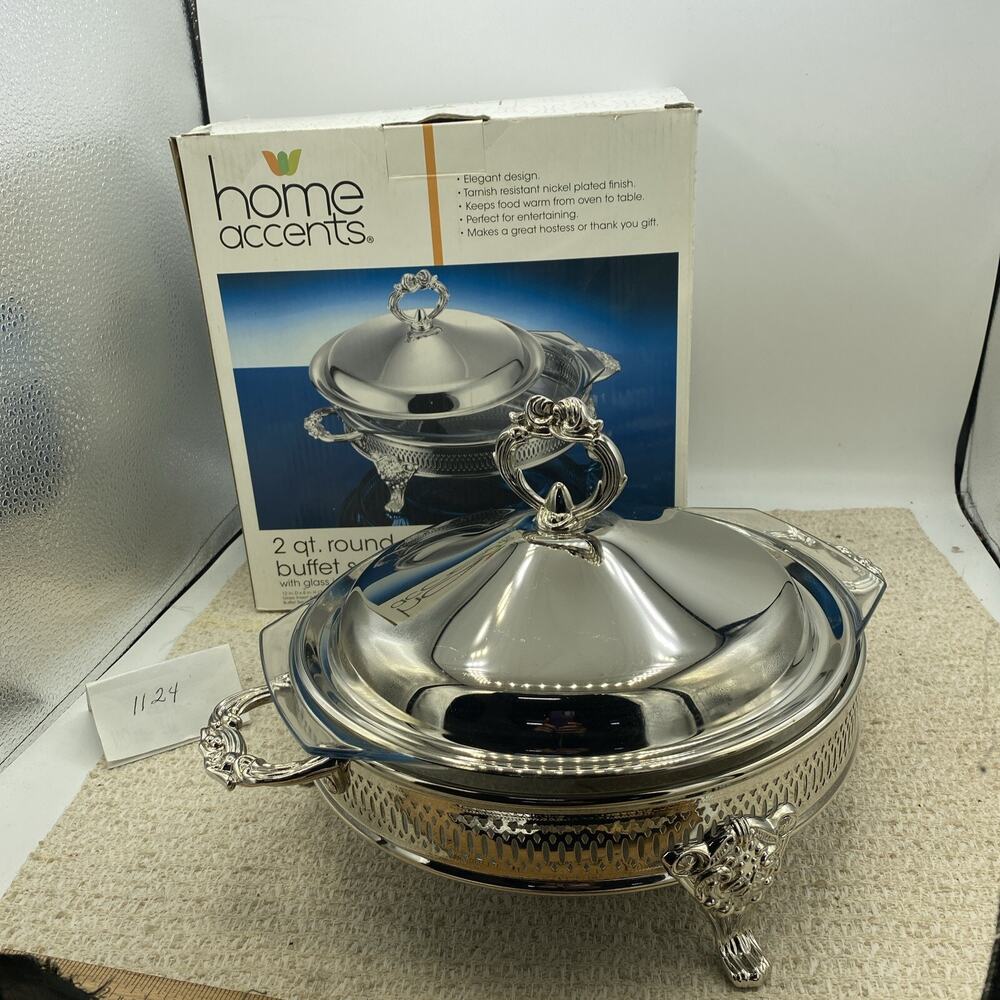 GODINGER SILVER ART COMPANY SILVER PLATED ROUND BUFFET SERVER 2 QUART